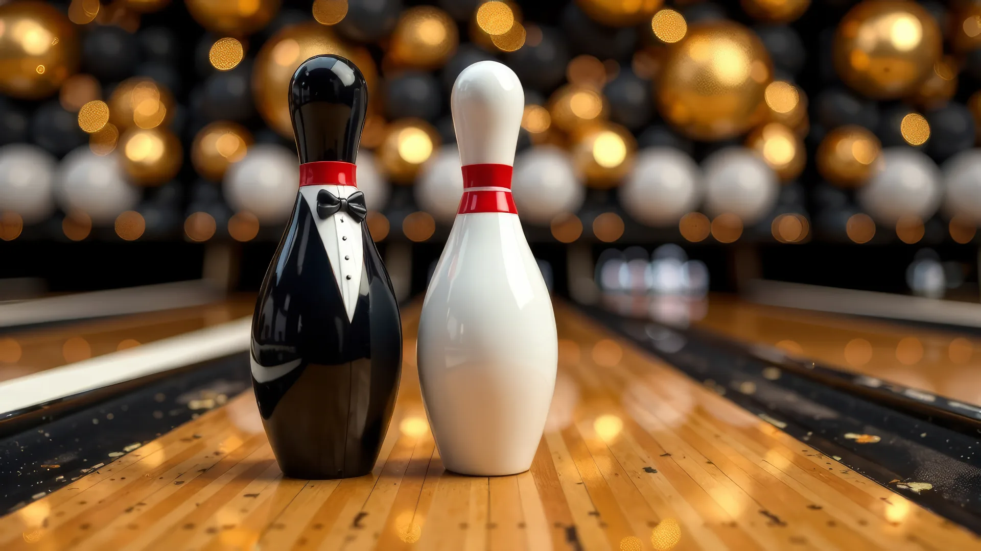 bowling pins that resemble a couple getting married